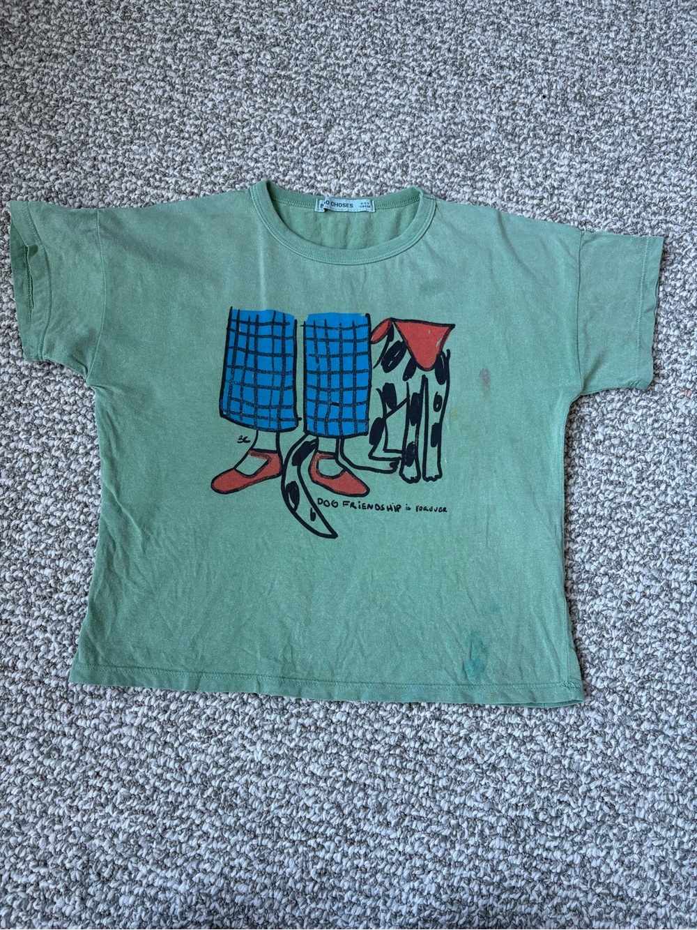 Bobo Choses Green Tee with Blue and Red Dog Graphic